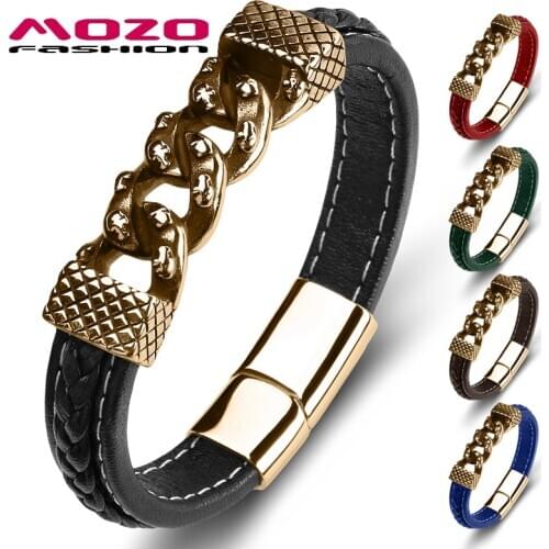 Charm Bracelet Classic Mens Branglr Genuine Leather Stainless Steel Women High Quality Fashion Jewelry Black