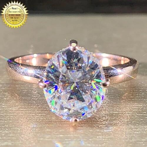 18K Au750 Rose Gold 1 2 3 4 5 Carat Oval DVVS Moissanite Diamond Ring Women Wedding Party Engagement Trendy