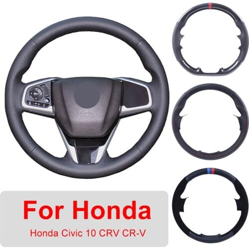 DIY Leather Car Steering Wheel Cover For Honda Civic 10 2016 2017 CRV CR-V 2017 Auto Interior Customized Steering Wheel Wrap