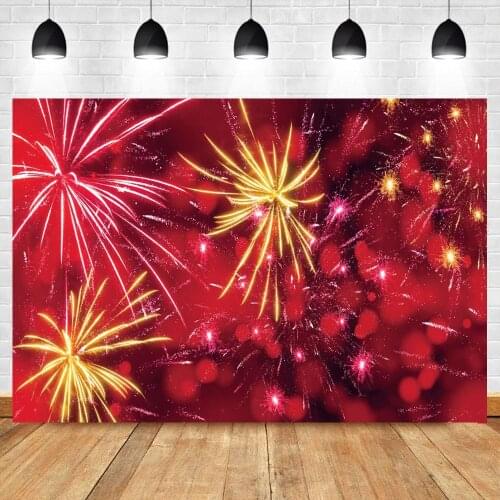 Red Happy New Year Firework Firecracker Shiny Celebration Party Scenic Photo Background Photographic Backdrops Photo Studio