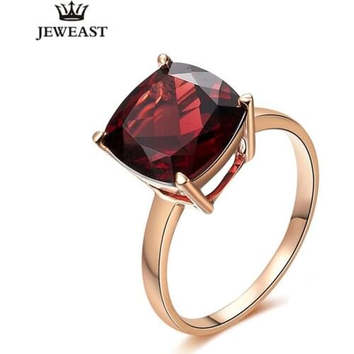 LSZB Natural Garnet 18K Pure Gold 2020 New Hot Selling Top Ring Women Heart Shape Ring For Ladies Woman Genuine Jewelry