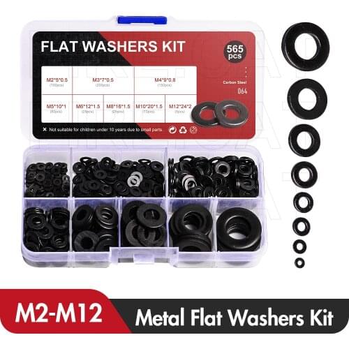 Metal Black Steel Gasket Plate Washers Set M2 M3 M4 M5 M6 M8 M10 M12 Flat Countersunk Round Seal Shim Washer Bolt Spacer Kit