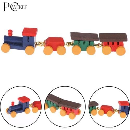 Mini Colorful Wooden Train Simulation Model Toys 1/12 Dollhouse Miniature Accessories For Doll House Decoration