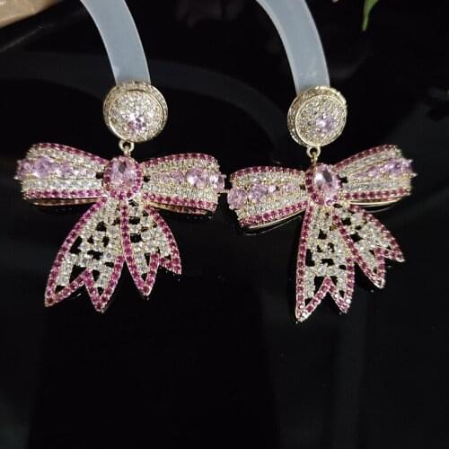 Fashion Micro Inlaid Two-Color Zircon Temperament Bow Suitable For Womens Luxury Shiny Wedding Engagement Party Earrings
