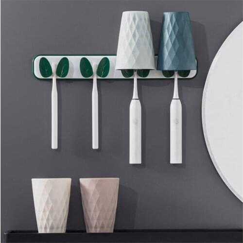 Toothbrush Rack Wall Mounted Multi Function Cups Storage Bathroom Organizer