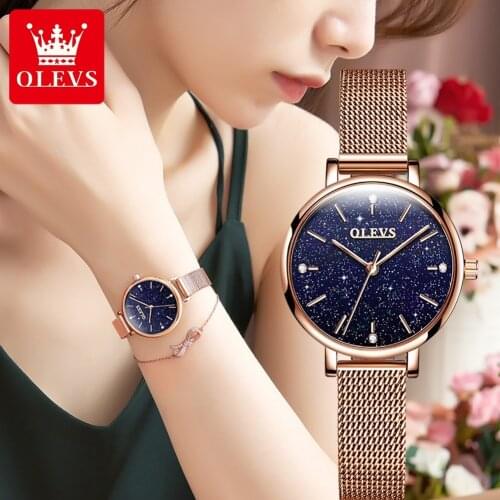 2021 New Quartz Watch for Women Steel Leather Fashion Womens Wrist Watch Watches Luxury Brand Waterproof WristWatch OLEVS 6894