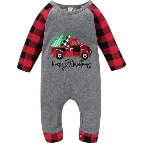 Citgeett Autumn Newborn Girls Christmas Jumpsuits Long Sleeve Cartoon Stripe Plaid Long Romper Overall Xmas Clothes