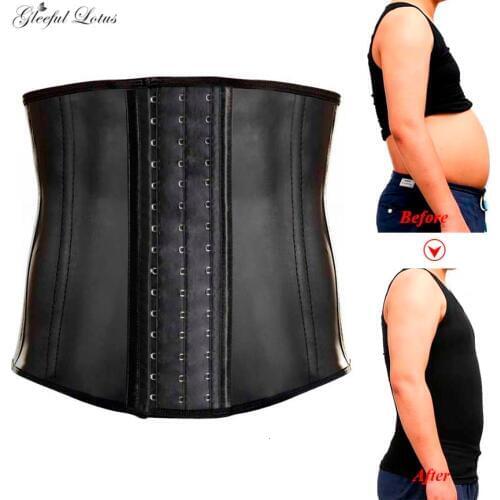 Men Modeling Strap Slimming Belt Body Shaper Reducing Strap Male Latex Waist Trainer Abdomen Binder Corset Steel Boned Shapewear
