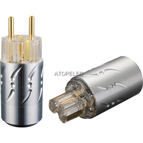 VIBORG Clear Aluminum Shell 3u" 24K Gold Plated 99.998% Pure Red Copper Schuko EU Male Plug/ IEC Female Power Connector HiFi 512