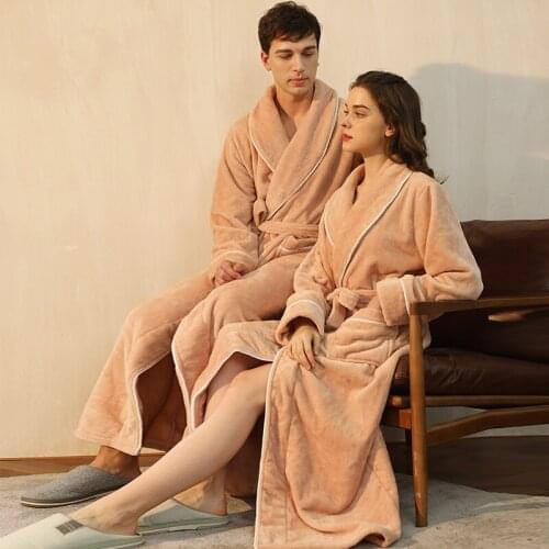Luxury Lovers Flannel Kimono Robes Women 2021 Winter New Thicken Bathrobe Plus Size Men Lengthen Nightgown SCasual Sleepwear