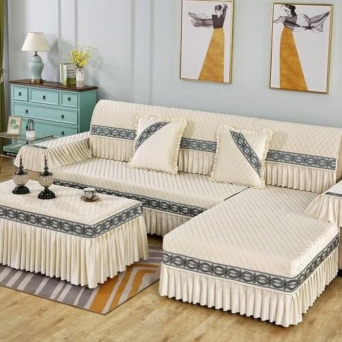 Milky Luxury Sofa Cover 3D Fashion Diamond Embroidery Lace Sofa Towel Slipcover Non-slip Cushion A Complete Living Room Sofa Set