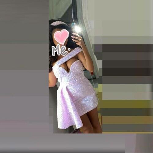 Blush Pink Sequined Cocktail Dresses For Birthday Photo Shoot One Shoulder Mini Prom Dress Short Girls Mermaid Party Gowns