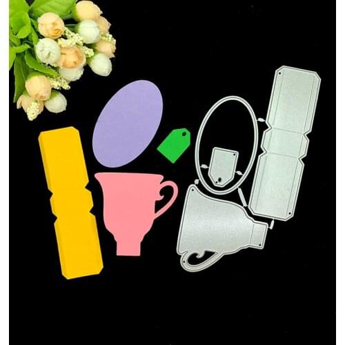 Julyarts Scrapbooking Cutting Dies 4PCS 3D Box Coffee Cup Teabag for Blade Punch Stencils Dies Cards Paper Work
