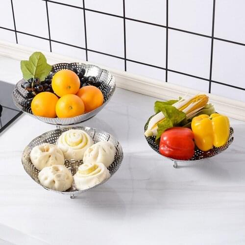 Foldable Stainless Steel Steamer Tray Multifunctional Soup Pot Rack Tableware Telescopic Fruit Steamer Kitchen Accessories