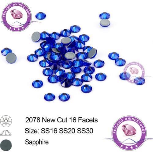 Feilang 16Facets Hotfix Rhinestones Sapphire 8 Big 8 Small SS16 SS20 SS30 Loose Strass for Clothes Dress Shoes Decoration