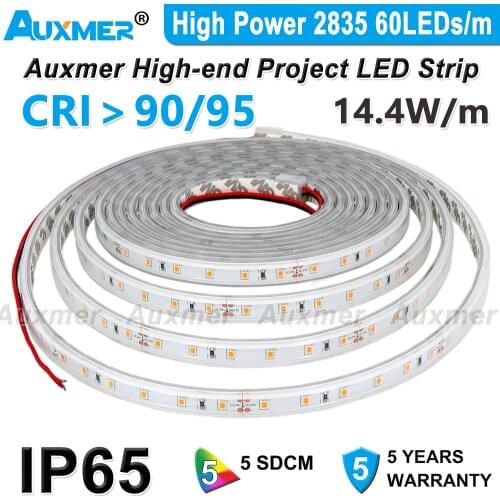 High Power 2835 60LEDs/m LED Strip,CRI95 CRI90 IP65,DC12V/24V,300LED/Reel,5m/Reel,Waterproof,Red Green Blue Amber Yellow Pink