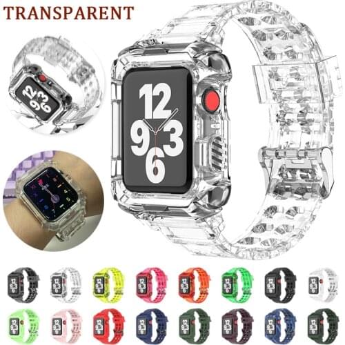 Transparent Silicone Sport Bracelet for Apple Watch 44mm 42mm 40mm 38mm Case+band for IWatch Series SE 6 5 4 3 Watchband Correa