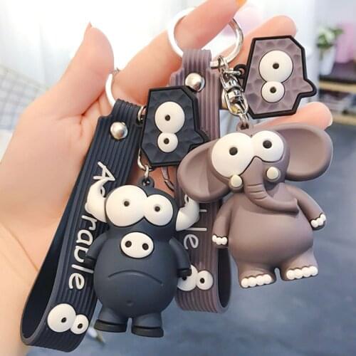 Ugly Cute Big Eye Bull and Elephant Keychain Cartoon Animal Key Chain Ring Elephant Pendant Women Girl Gifts