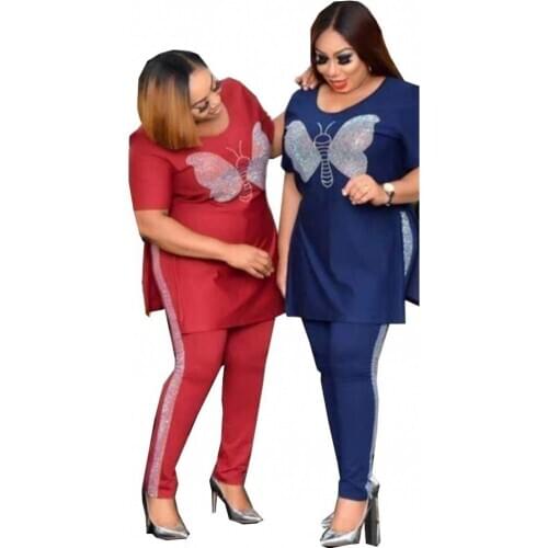 Velvet 2 Two Piece Set Africa Clothes African New Dashiki Fashion Suit Top And Trousers Super Elastic Party Plus Size For Lady