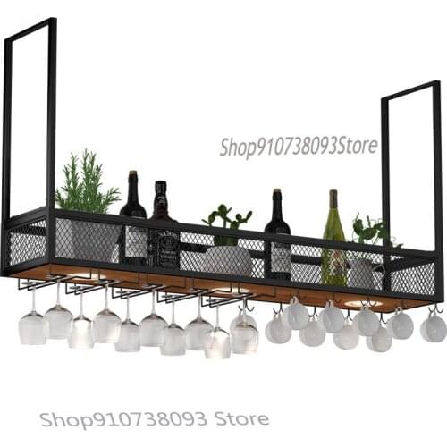 Wrought iron bar hanger upside down wine glass rack wine rack shelf hanging wine cabinet bar decoration storage rack