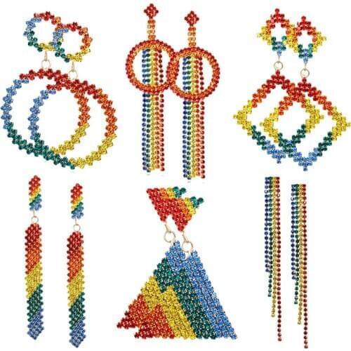 Wgoud Hot Colorful Crystal Tassel Drop Dangle Earring For Women Charm Statement Earring Jewelry Gift For Women