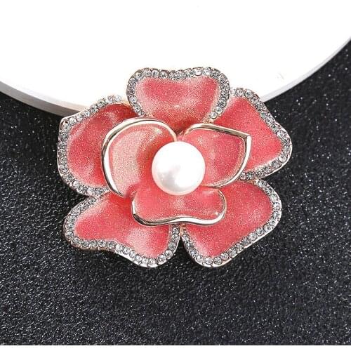 Acrylic Camellia Flower Brooches For Women Elegant Fashion Design Pin Summer Style Jewelry