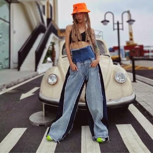 Free Shipping Runway Designer Fashion Jeans Women 2021 New Womens European High Waist Wide Leg Mopping Pants High Street