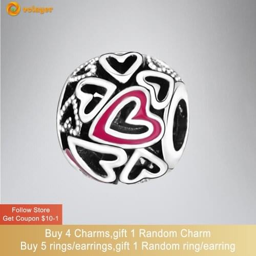 Volayer S925 Sterling Silver Beads Openwork Freehand Heart Charm fit Original Pandora Bracelets for Women Jewelry Making