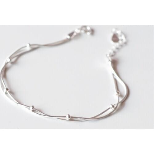 925 Sterling Silver Double layer Round Bead Charm Bracelets Bracelets &Bangle For Women Party Wedding Jewelry sl251