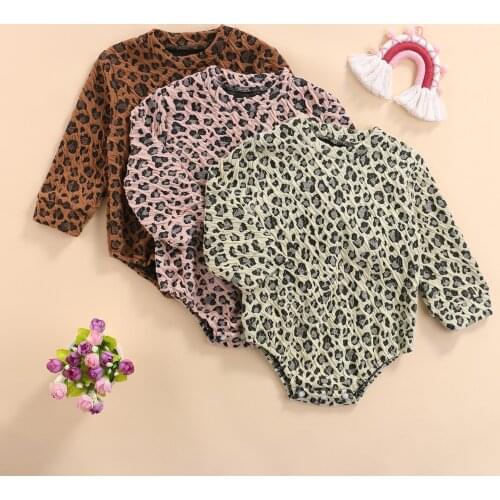 FOCUSNORM 0-24M Newborn Baby Girls Boys Leopard Rompers 3 Color Long Sleeve Button Warm Cute Jumpsuits