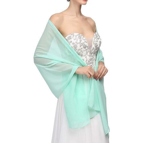 Womens Light Green Chiffon long scarf cape shawl summer wedding party cover arm Cape Shawl 2020 Wedding Shawl VS57