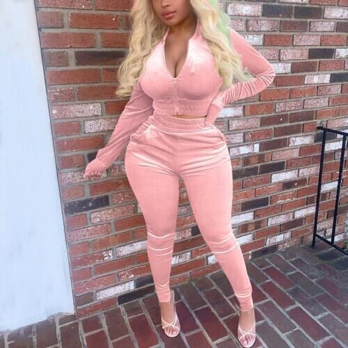 Spring Velour Tracksuit Women Sweatsuit Two Piece Outfits Sweat Suits Women 2 Piece Set Long Sleeve Velvet Tracksuit Ladies