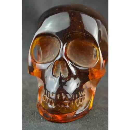 11.5 cm */ Elaborate Collectible Decorate Handwork Old artificial amber resin skull statue/1
