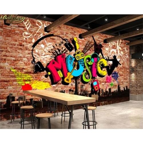 Custom 3D Wall Murals Wallpaper City Music Art Graffiti Brick Wall Large Wall Painting Mural Wall Papers Home Decor Living Room