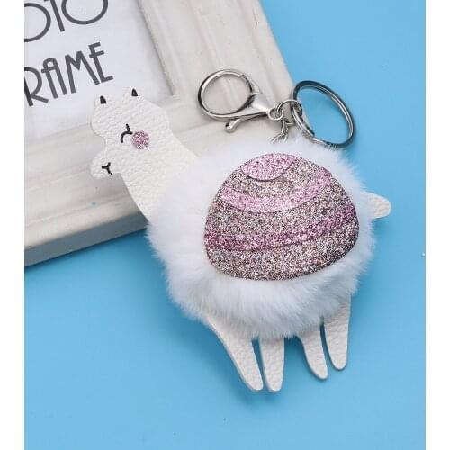 Kawaii Plush Pom Pom Ball Glitter Keychain Alpaca Anima Keyring Car Key Chain Backpack Hanging Gift 15cm, 1 Piece