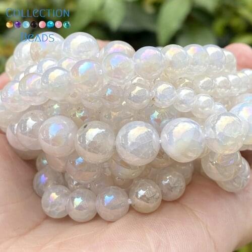 6/8/10mm Natural Stone Beads White Cracked Agates Round Spacer Loose Beads For Jewelry Making DIY Bracelets Accessories 15