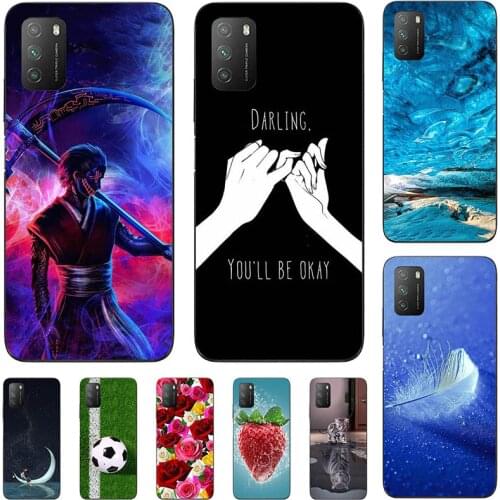 For Xiaomi POCO M3 6.53" Redmi 9T Case Cartoon Pattern Soft TPU Cover Coque Animal Flower Shell