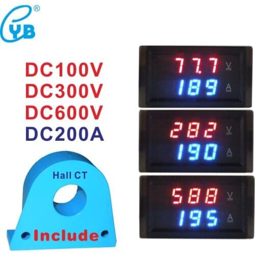 DC 200A LED Digital Voltmeter Ammeter Volt Ampere Panel Meter DC 100V 300V 600V Current Voltage Meter with CT 200A Power DC4-28V