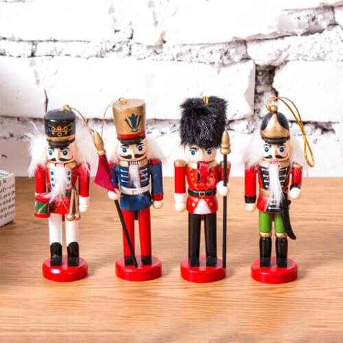 4PCS Wooden Nutcracker Soldier Handcraft Walnut Puppet Christmas Hanging Decor Ornament Christmas Handcraft Nutcracker Puppet