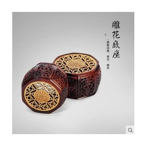 Wood carve hollow out base redwood pedestal home decoration collection display stand vase potted base miniature garden