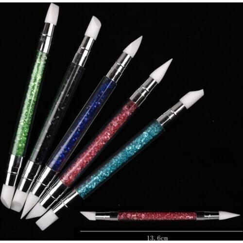 1 Pc Dual-ended 2 Ways Silicone Nail Art Sculpture Pen 3D Carving DIY Glitter Powder Liquid Manicure Dotting Pen Brush