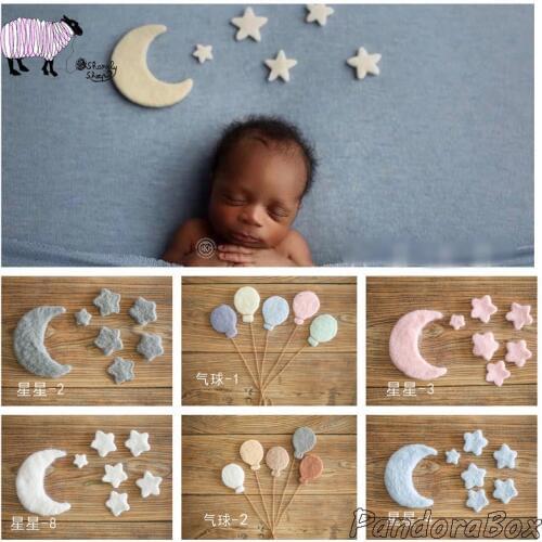 Newborn Photography Handmade Wool Felt Backdrops Baby Boy Girl Stars Moon Photo Shoot Backdrops Background foto Shooting Props