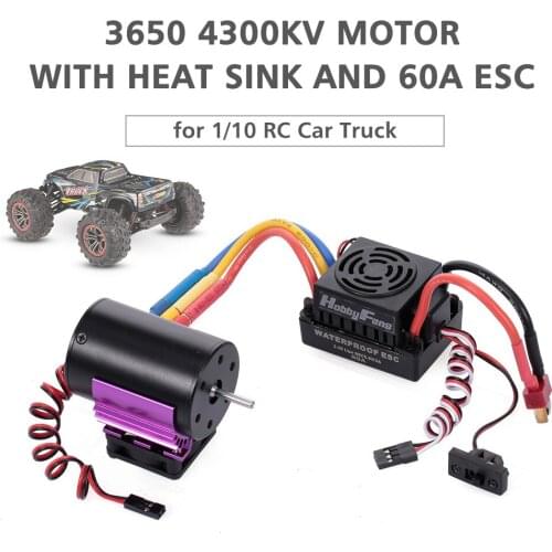 HobbyFans 3650 4300KV Brushless Motor with Heat Sink and 60A ESC with BEC Waterproof for 1/10 RC Car Truck RC Parts