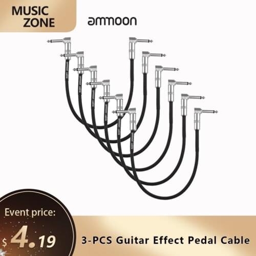 Ammoon 3PCS Guitar Effect Pedal Cable Instrument Patch Cable 30cm/ 1.0ft Long with 1/4 Inch 6.35mm Silver Right Angle Plug