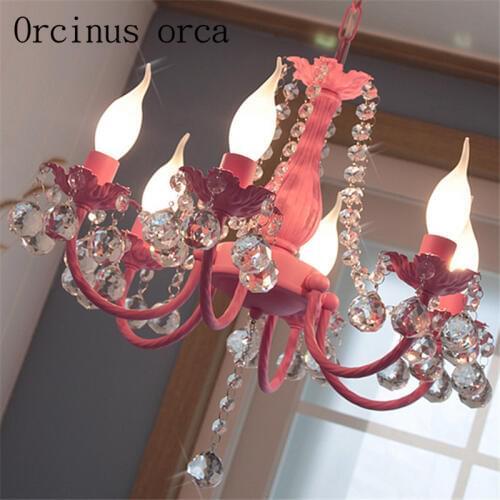 Korean pink crystal chandelier childrens room Princess Girl bedroom living room dining room Mediterranean Garden Chandelier