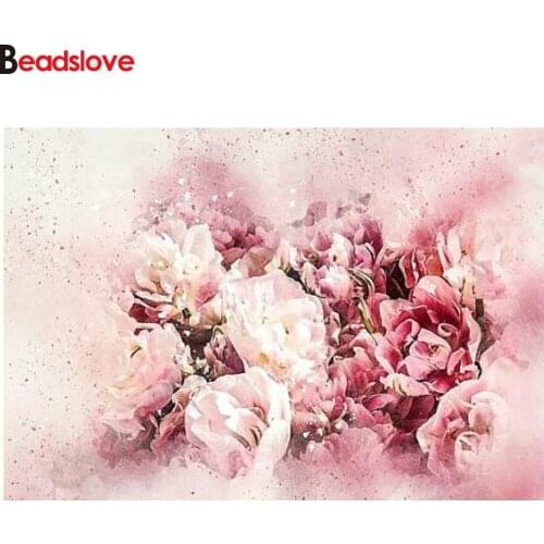 Round Diamond Painting Abstract Water color Pink Peony Full square Rhinestone of Picture Diamond mosaic Valentines Day gift