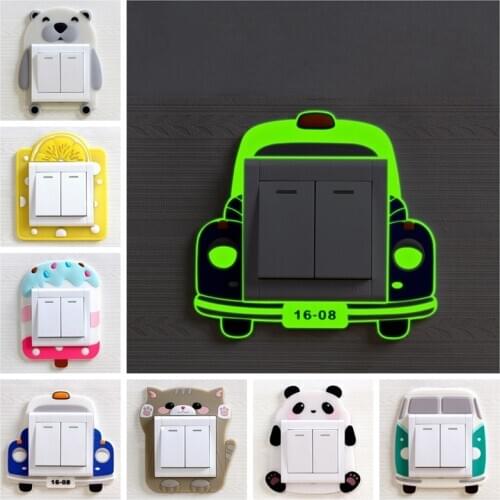 Cute Cartoon Switch Sticker Glow in Dark Wall Sticker Luminous Switch Soft Silicone Protect Cover On-Off Decor