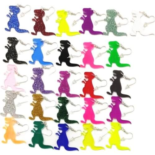 26 Optional Trendy Dinosaur Drop Earrings for Women Glitter Mirror Neon Clear Colors Dino Lovely Cute Acrylic Jewelry