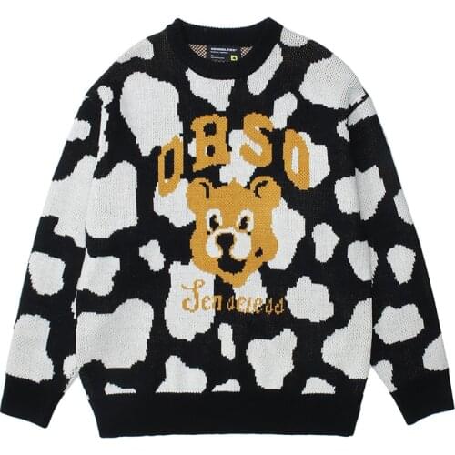 Mens Harajuku Sweater Animal Jacquard Pattern Warm Pullover Couple O-Neck Casual Sweater Autumn Winter Fashion Loose Knittwear