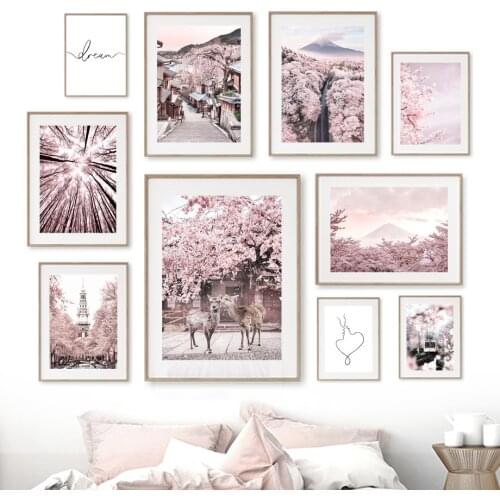 Nara Deer Sakura Tower Town Mountain Tram Wall Art Canvas Painting Nordic Posters And Prints Wall Pictures For Living Room Decor
